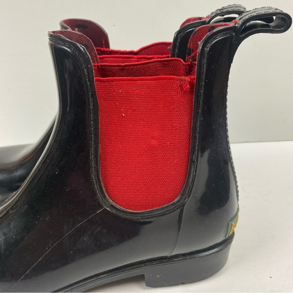 Ralph Lauren Black Red Tally Rubber Short Rain Boots Size 8 - Picture 3 of 14